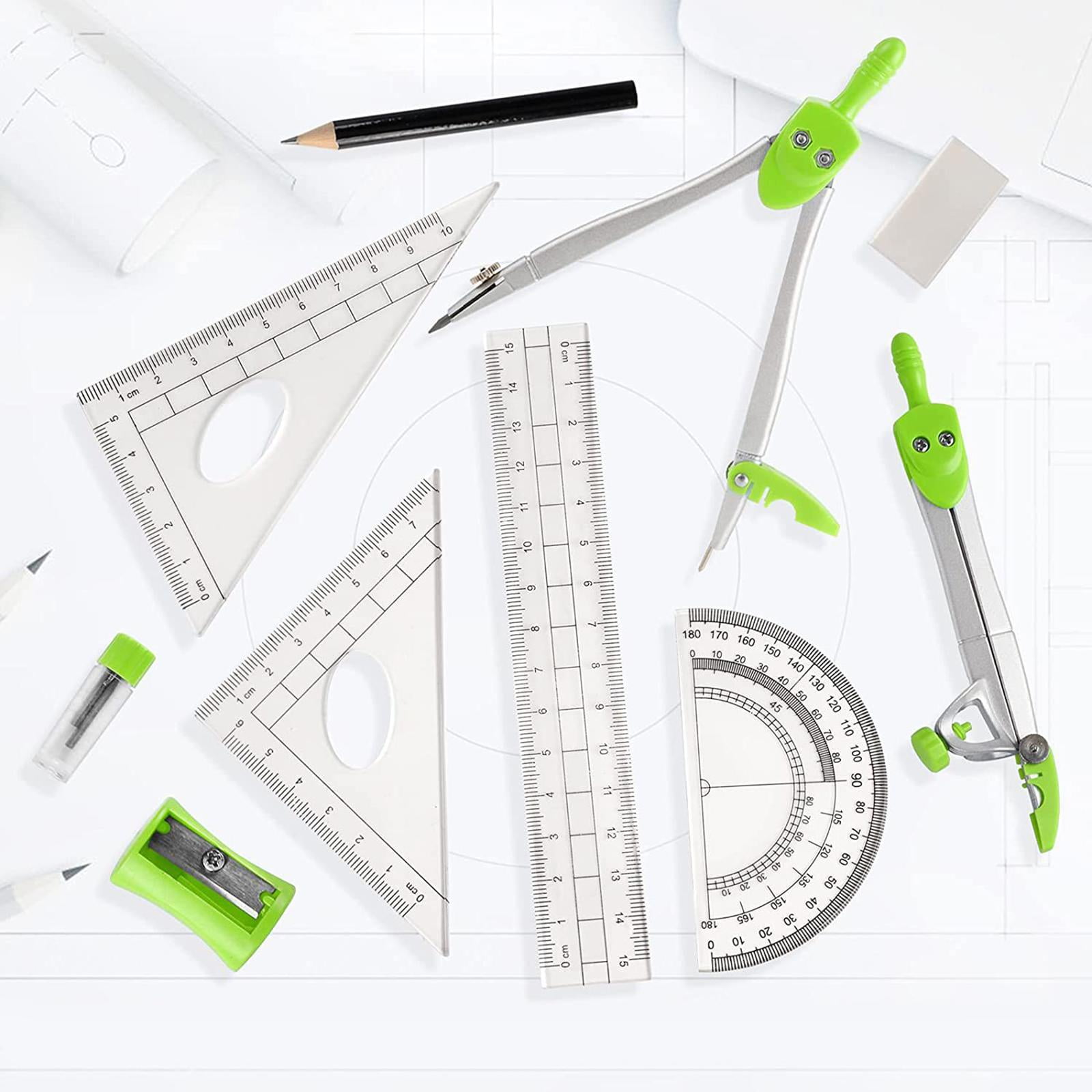 FVDPWYE 2x Math Geometry Kit Triangle Ruler Protractor Compass Set School Drawing