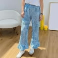 thumbnail image 2 of JGGSPWM Women's Gingham Pants Y2K Cotton Wide Leg Ruffle Hem Lounge Pants Plaid Elastic Wasited Trouser with Pockets Blue XL, 2 of 7