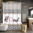 thumbnail image 5 of Home No Hooks Shower Curtain with Snap-in Liner Spring Flower Ring Leaf Wooden Barriers Gray White Plaid Shower Curtains for Bathroom, Waterproof, Easy Install, Washable 72"x96", 5 of 9
