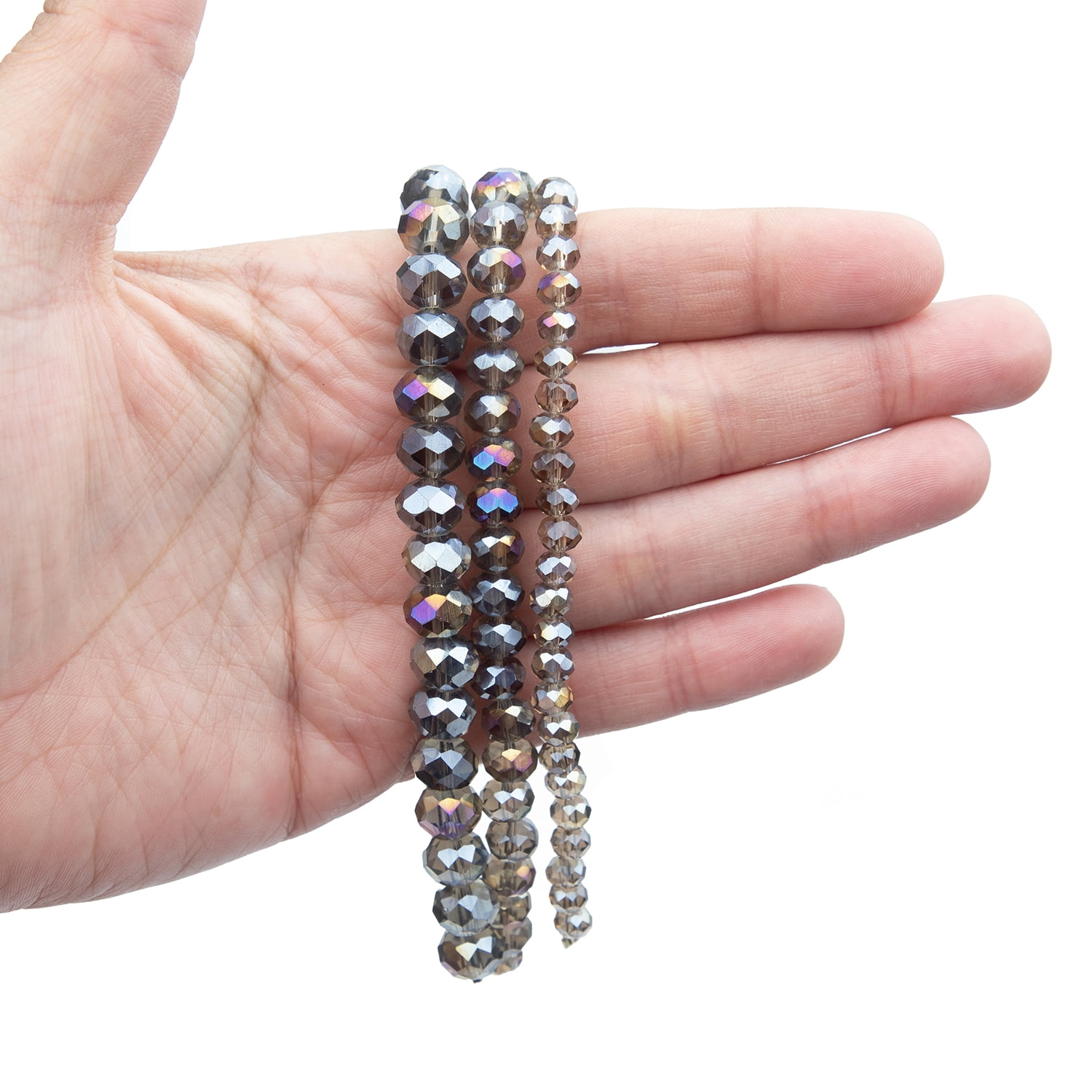 Cousin DIY 3-Strand Black Diamond AB Glass Rondelle Beads 4/6/8 mm, 7in, 88 Piece, Adult