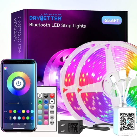 DAYBETTER Tira de Luces Led de 20 M con Control Remoto por Aplicación, Cambio de Color y Sincronización Musical para Decoración Del Hogar (2 Rollos de 10 M)