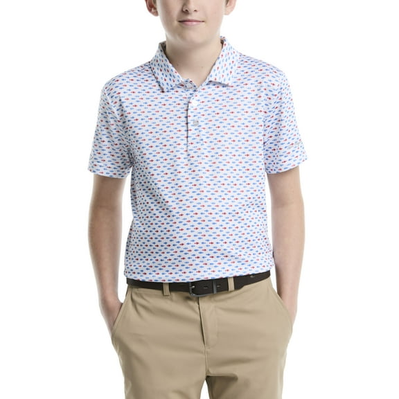 Ben Hogan Performance Boys Tonal Fish Print Short Sleeve Golf Polo Shirt, Sizes 4-18