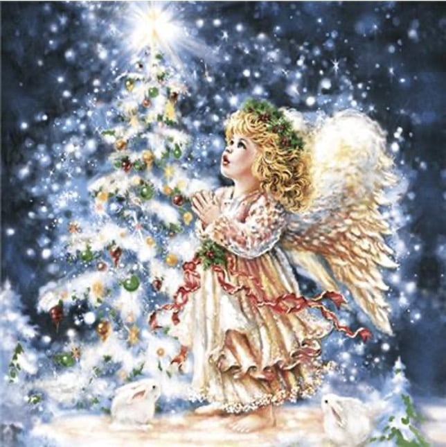 Angel Napkins ANGEL WITH RABBIT 40pcs Lunch Napkins, Christmas Paper