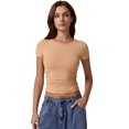 thumbnail image 4 of Camiseta QINSEN con cuello redondo y manga corta para mujer Tan XS, 4 of 6