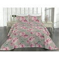 thumbnail image 2 of Ambesonne Nature Quilted Bedspread Set 3 Pcs, Garden Look Art Flower Print, King, Jade Green and Rose, 2 of 4