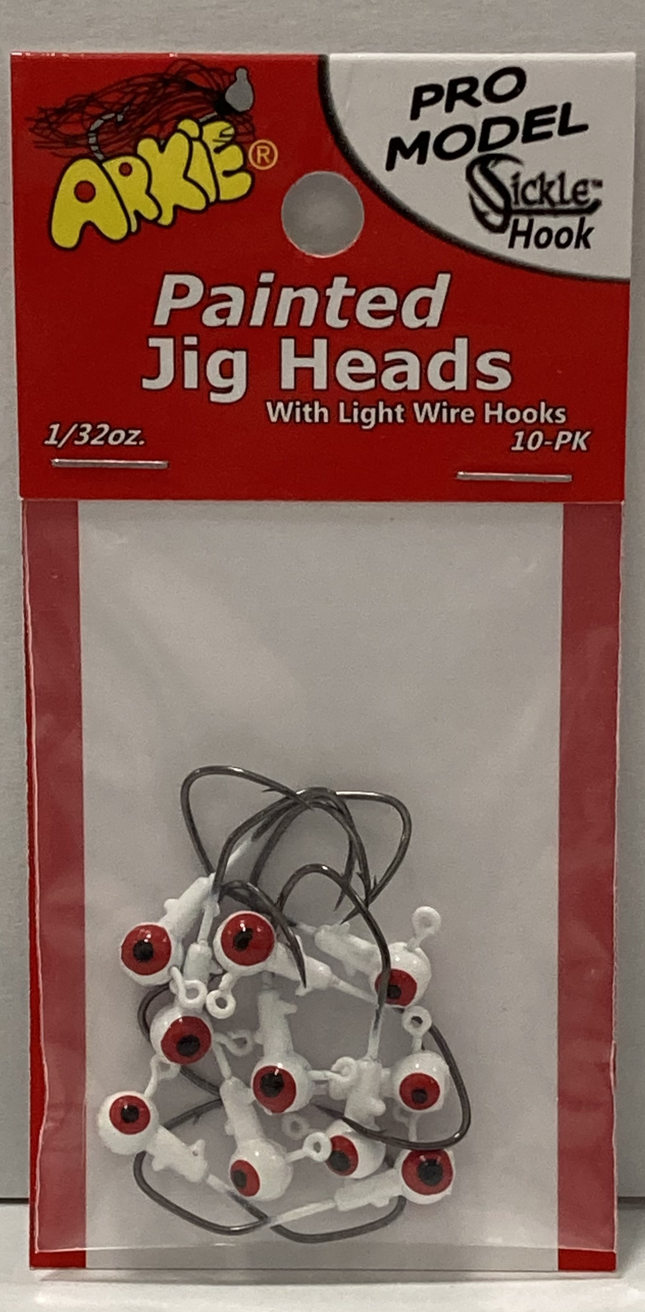 (2 pack) Arkie Lures Pro Model Sickle Hook Jig Head, White, 1/32 oz, 10 Pack