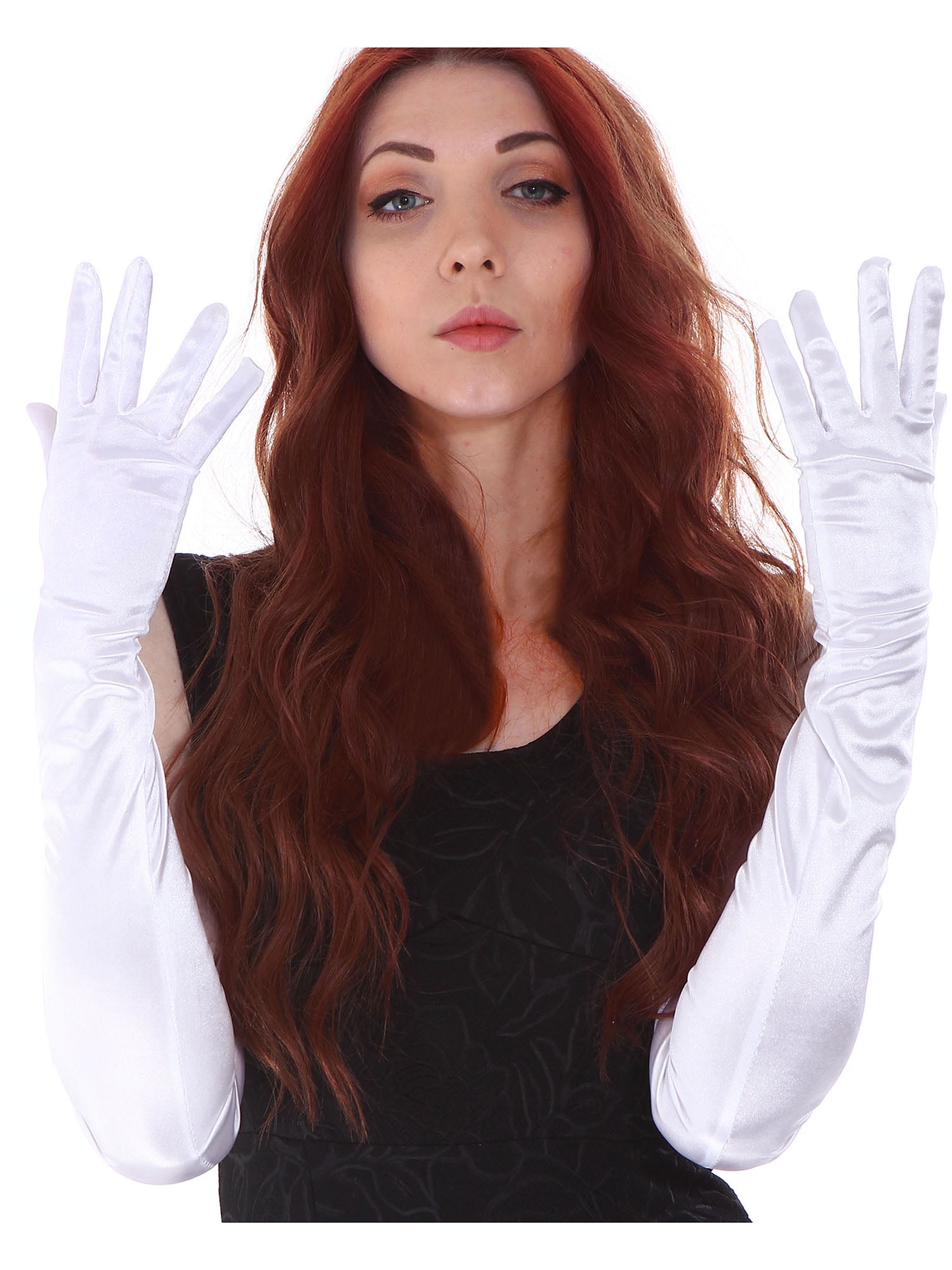 Elegant Women's Satin Elbow Length Opera/Prom Gloves, White 22.8 inches