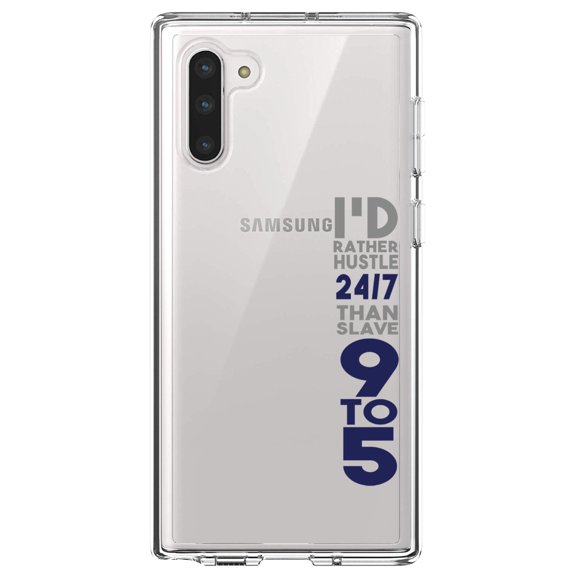DistinctInk Clear Shockproof Hybrid Case for Samsung Galaxy Note 10 (6.3" Screen) - TPU Bumper Acrylic Back Tempered Glass Screen Protector - Rather Hustle 24/7 Than Slave 9 to 5