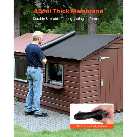 Roll Roofing,15x15 ft,45 mil EPDM Rubber Roofing,Long Lifespan&Weather-resistant,Withstands Harsh Temperatures,Flexible&Easy Installation,Roof Underlayment for RVs,Roofs,Ponds
