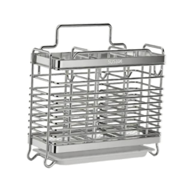 Soporte para palillos, cesta para palillos de acero inoxidable, soporte para utensilios de pared con bandeja de drenaje para vajilla, utensilios de