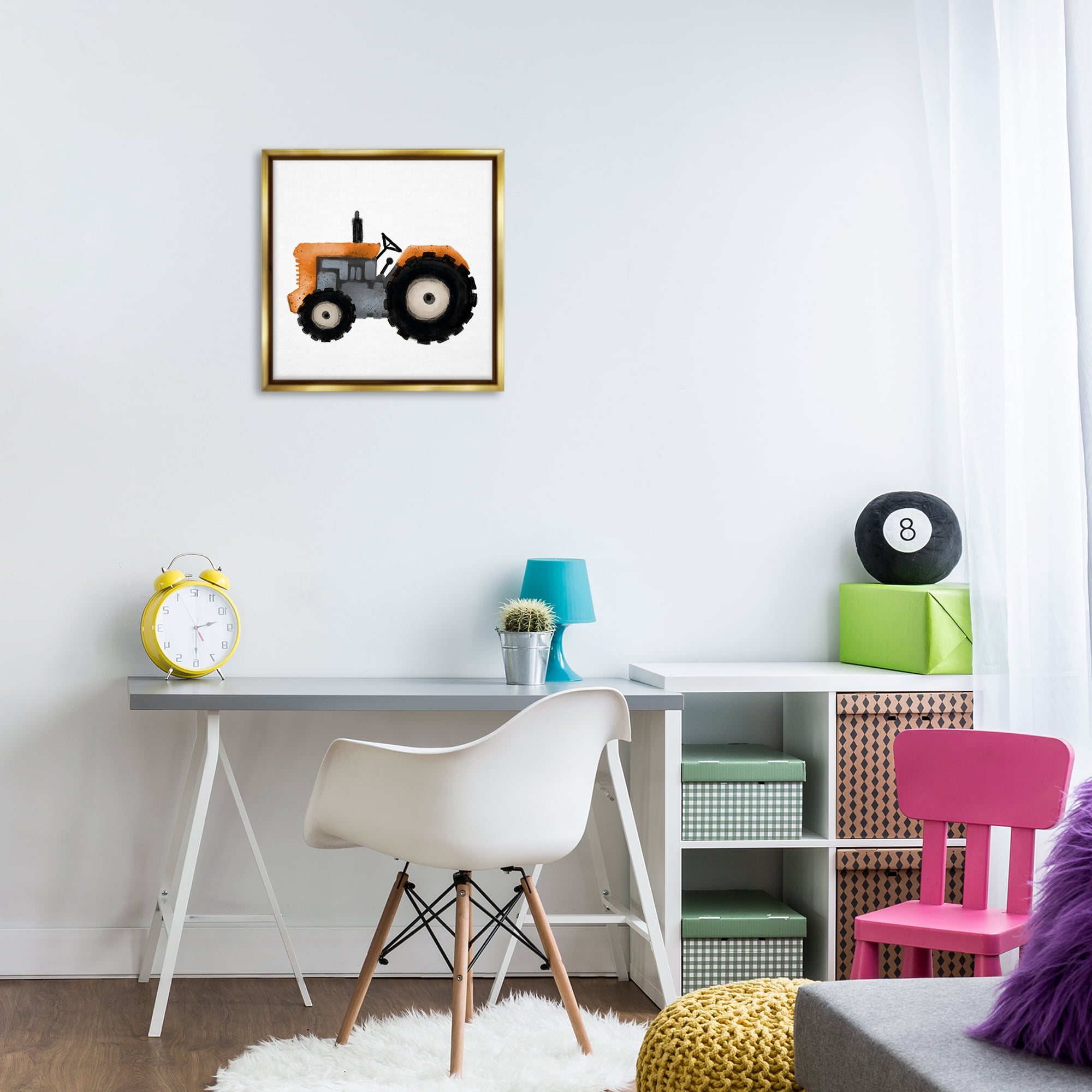 Stupell Industries Farm Tractor Vehicle Transportation Painting Gold Floater Framed Canvas Art Print Wall Art, 18 x 18