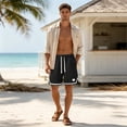 thumbnail image 2 of Men's Plus Size Casual Plaid Knit Shorts Relaxed Fit Drawstring Multiple Pockets Lightweight Breathable Polyester Waffle Running Shorts for Summer Outdoor Wear(Black,S), 2 of 7