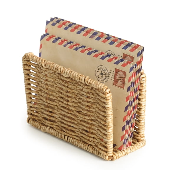 NiHome Mail Holder Organizer Countertop, PP Woven Textured Letter Holder, Desktop Document Organizer Rack for Envelopes, Bills, Notebooks, Office Home Decor