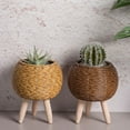 thumbnail image 3 of Imitation Rattan Woven Flower Shelf Planters Handmade Storage Basket With Removable Wooden Legs Plant Pot Stand Holder, 3 of 14