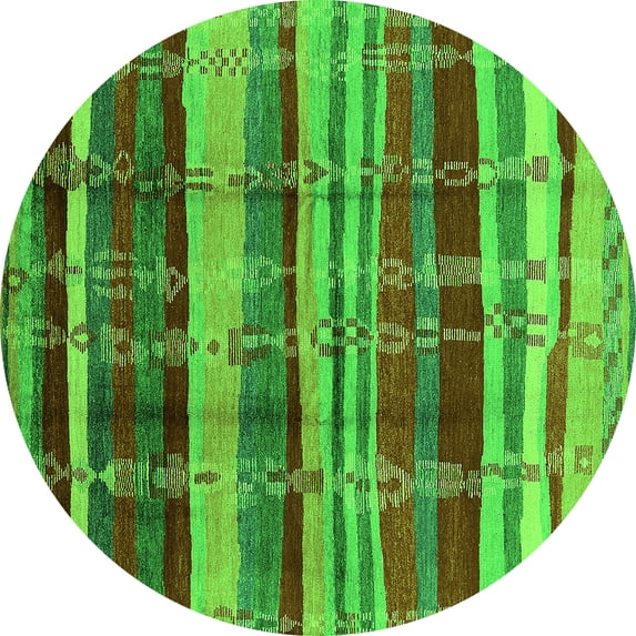 Ahgly Company Indoor Round Oriental Green Industrial Area Rugs, 7' Round