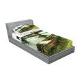 thumbnail image 2 of Ambesonne Vintage Fitted Sheet & Pillow Sham Set, Bridge and Old Boat, Twin, Green Grey, 2 of 2