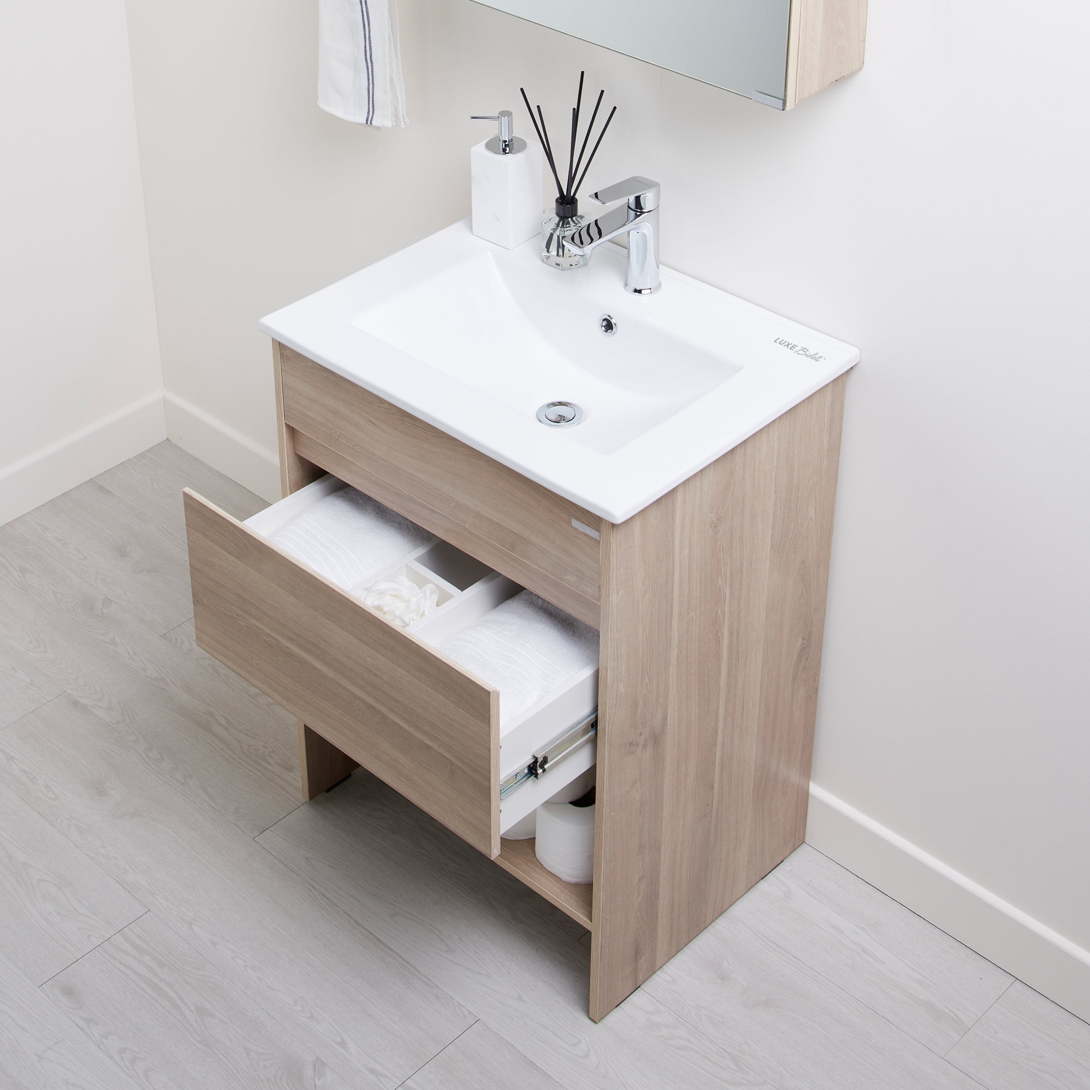 LUXE Bidet Zeno Bathroom Vanity, Medicine Cabinet, Sink, Wooden Finish