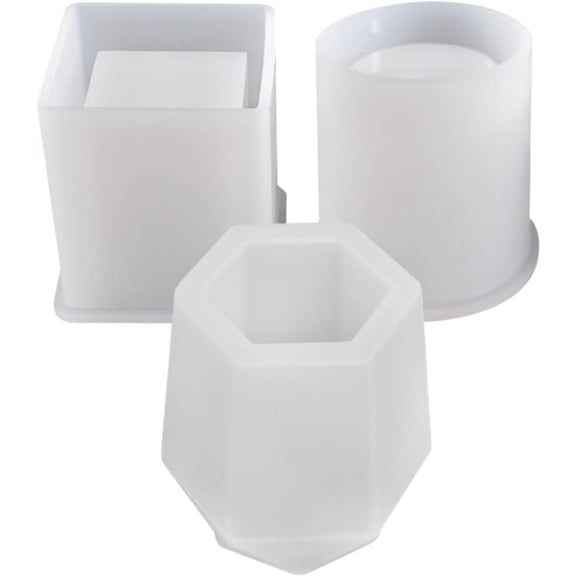 3Pack Silicone Resin Mold Concrete Mold, Hexagon, Cube and Cylinder Planter Mold, DIY Flower Pot Epoxy Organizers Plaster Clay Craft Jewelry Storage Trinket Holder Home Decor