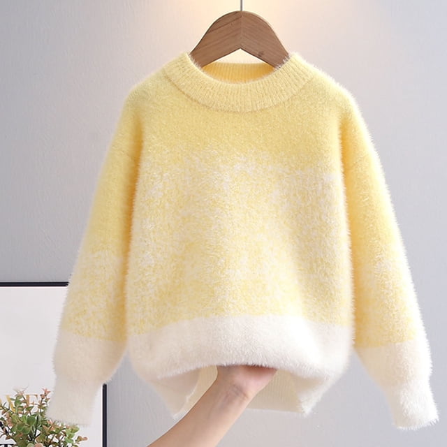 TIMIFIS Chandails pour Tout-Petits Couleur Dégradée Garçons Filles Col Rond Manches Longues Confortable Décontracté Chandail Automne Hiver Extensible Hauts Doux Tendance Tricot Torsadé pour Enfants, Disponible en 5 à 15 Ans