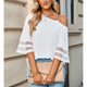 thumbnail image 3 of Blusa de un hombro para mujer, manga de panel de malla 3/4, blusa informal con correa de metal de color puro para primavera y verano, 3 of 8