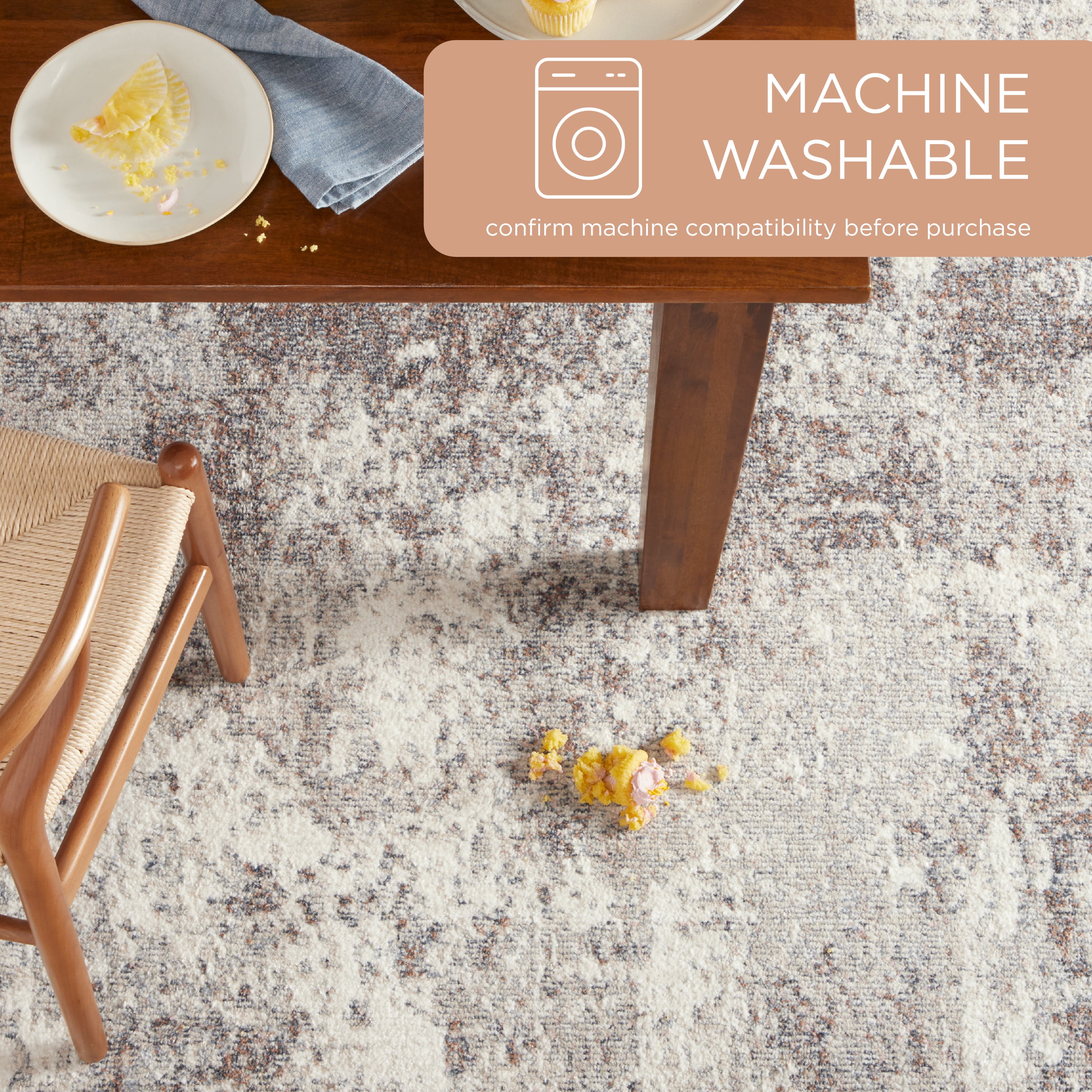 TOWN & COUNTRY EVERYDAY Rein Abstract Cloud Everwash® Washable Area Rug with Non-Slip Backing, Pet Friendly Rug, Grey, 5'2"x7'2"
