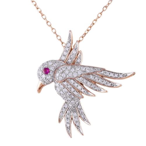 Beverly Hills Charm 14k Rose Gold 1 3ct TDW Diamond and Pink Sapphire Hovering Bird Necklace (H-I, I2-I3) by Overstock