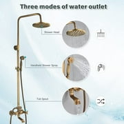Antique Brass Bathroom Shower Faucet mixer set Rainfall Twin Head kit Tub Spout Exposed