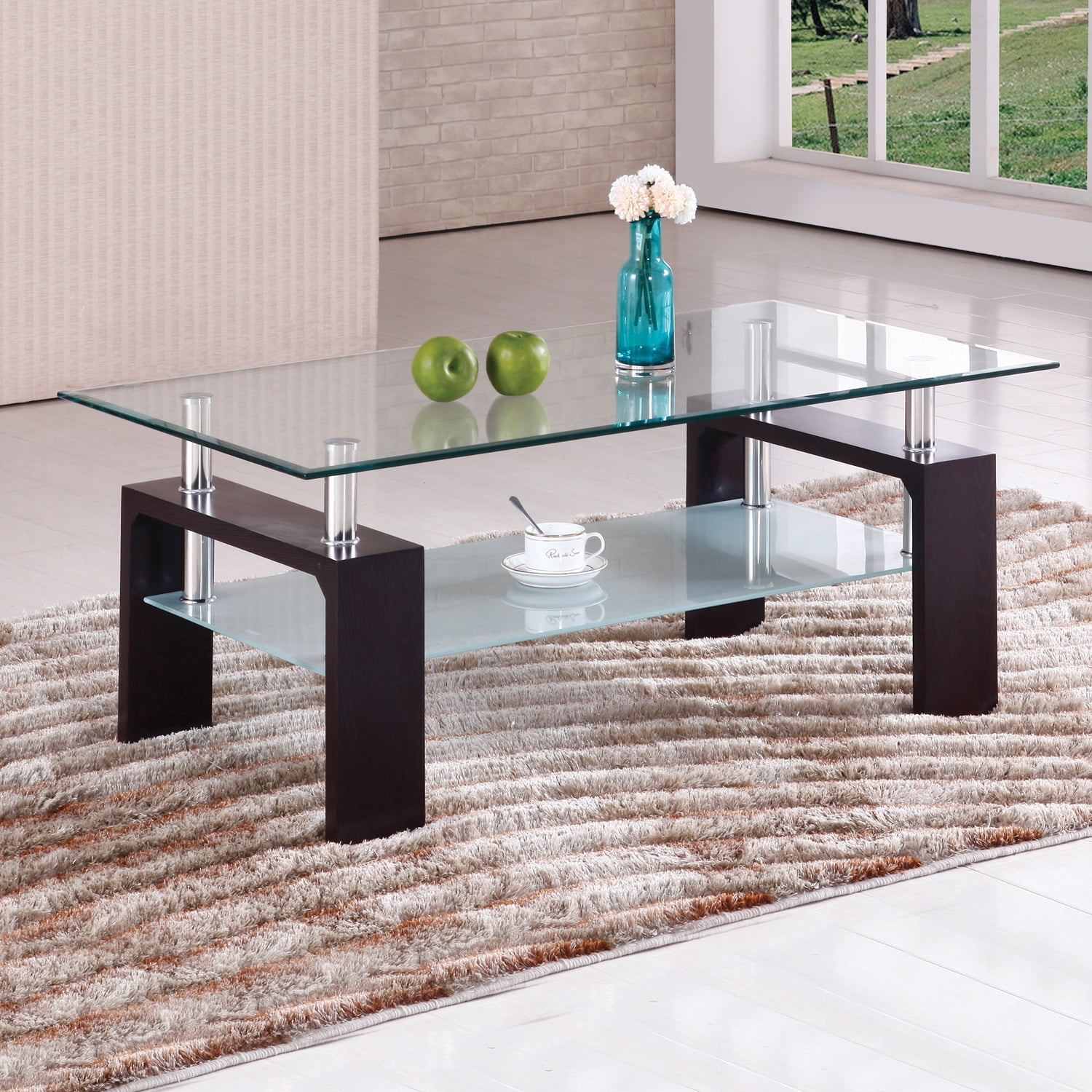 Home Source Contemporary Raised Glass Coffee Table