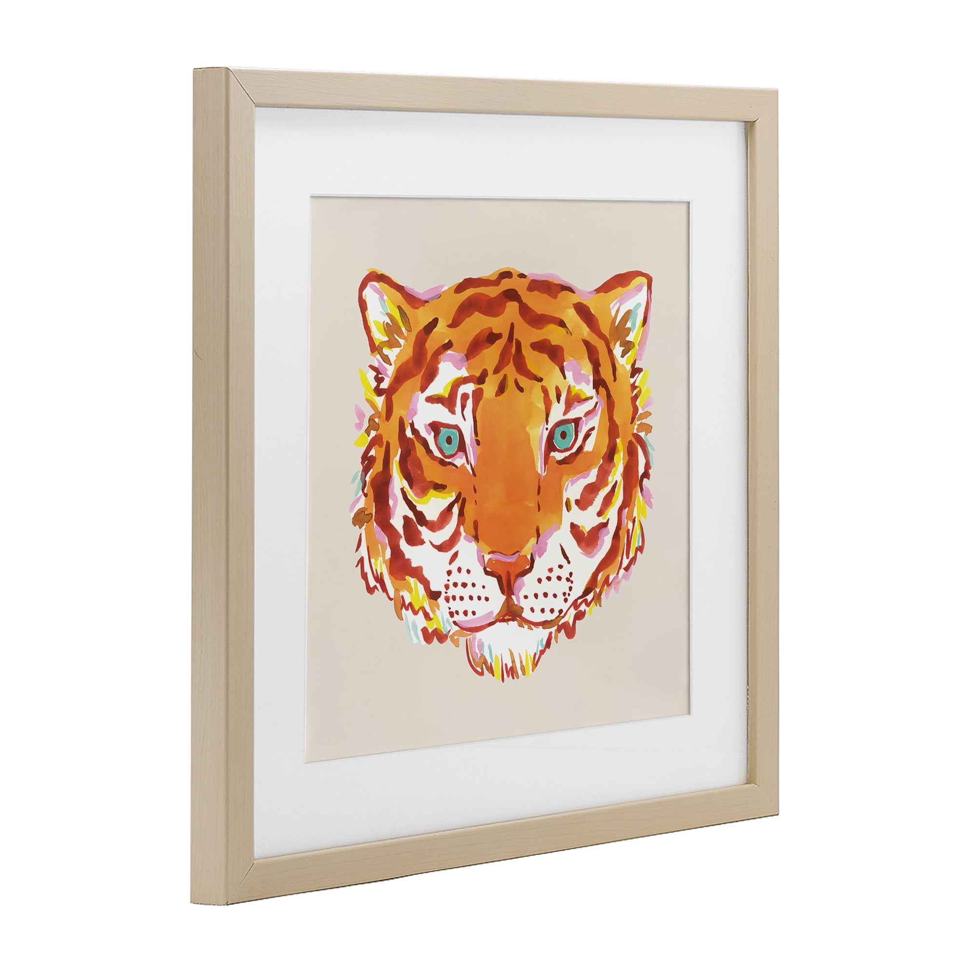 Stupell Industries Orange Boho Tiger Face Birch Framed Print Under Glass, design by Karolina Sato