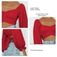 thumbnail image 2 of Puff Sleeve Tie Back Crop Blouse, Fashion Skin Friendly Square Neck All Match Cute Off Shoulder Wrap Crop Top  For Date Work Home Type 1,Type 2,Type 3,Type 4, 2 of 6