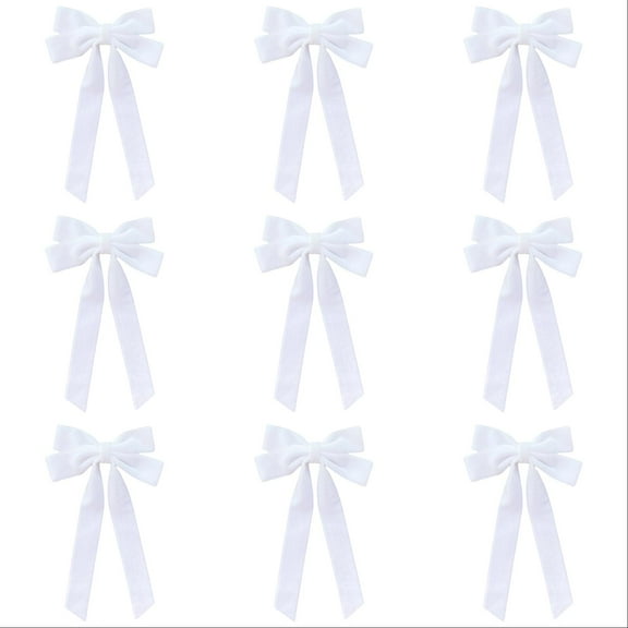 10Pcs White Velvet Ribbon Bows for Christmas Tree Decorations, 5in x 10in Bows Ornaments for Christmas Tree Wreath Mantle Stair Garland Wreath Gift Wrapping Candy Bags Party Decor (Width of 1")