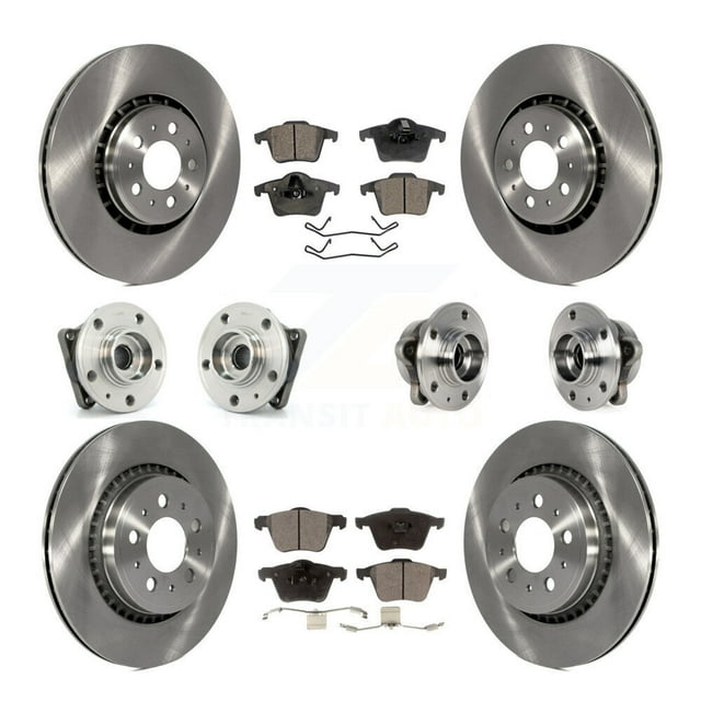 Transit Auto Front Rear Hub Bearing Assembly Disc Brake Rotor and Semi-Metallic Pad Kit (10Pc) for Car 2008-2014 Volvo XC90 AWD with 336mm Diameter Left Right (Driver Passenger) KBB-113294