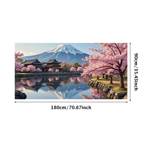 Japanese Style Landscape Backdrop with Mount Fuji Cherry Blossoms and Pavilions Banner Party Decorations Photography Props Event Decors Festival Backgrounds