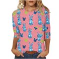 thumbnail image 3 of Jinhomg Fashion Easter Shirts for Women Cute Bunny Rabbit Graphic Holiday Blouses Casual 3/4 Sleeve Crew Neck Tunic Tops Easter Day Celebration T-Shirts Holiday Hot Pink XL, 3 of 6