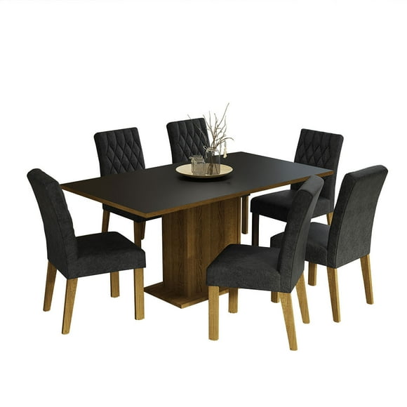 Juego de Comedor Madesa Oxford Hanna con Mesa y 6 Sillas MDP y Tela Suede Oxford