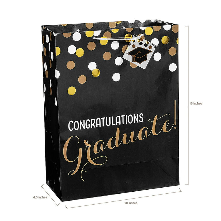 13 Grad Hats on Black Large Gift Bag With Graduation Card and