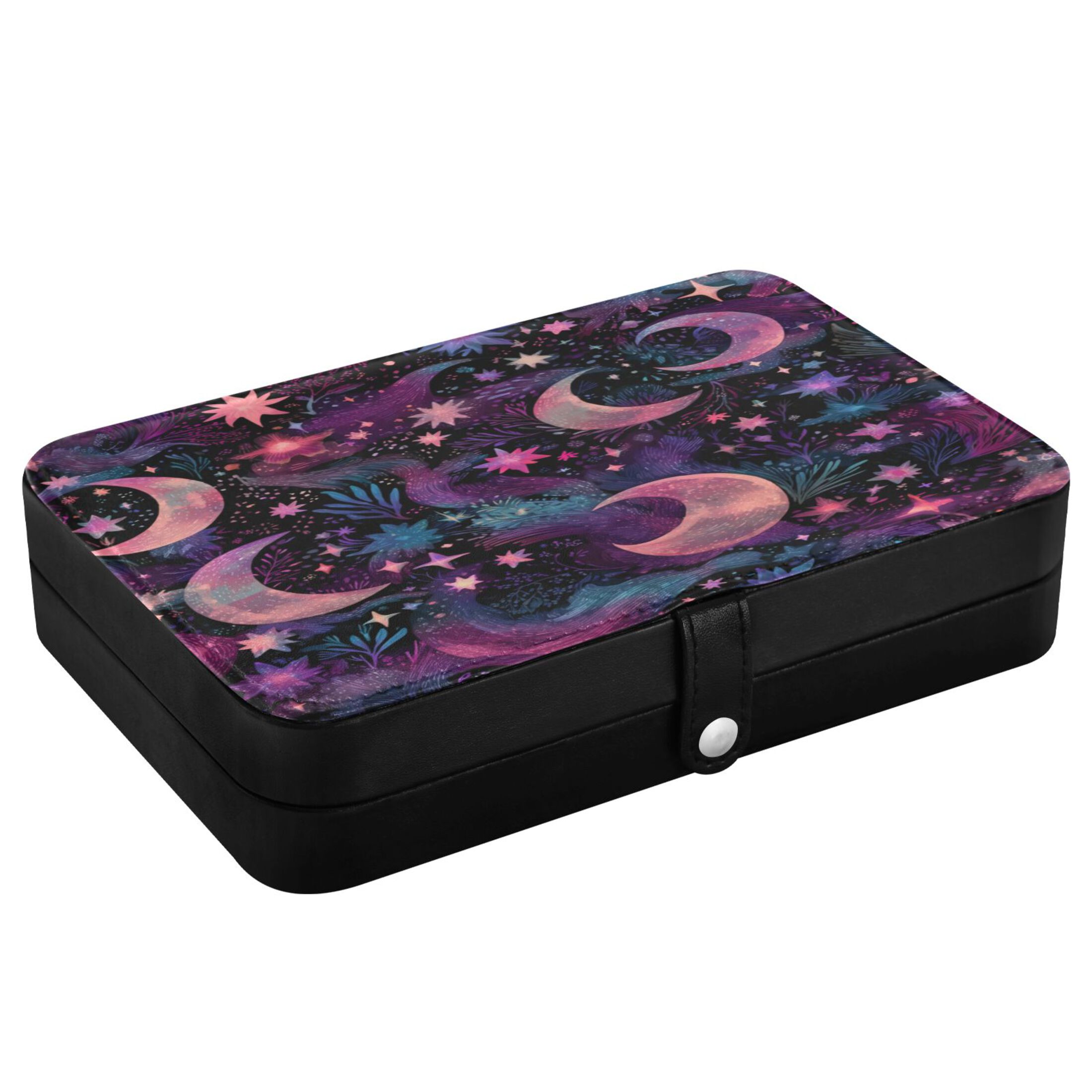 Leather Jewelry Box Rectangular 8.27x5.5x1.78In Travel Jewelry Storage Earrings Necklace Bracelet Watch Brooch Storage Purple Moon