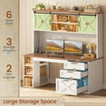 thumbnail image 4 of 55.1" Farmhouse Computer Desk with 3 Drawers and Storage Shelves, Home Office Desk with Hutch and LED Lights, 4 of 7