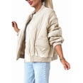thumbnail image 3 of Women'S Quilted Jacket Oversized Solid Color Long Sleeve Zip Up Casual Jacket with Pockets Khaki M, 3 of 9