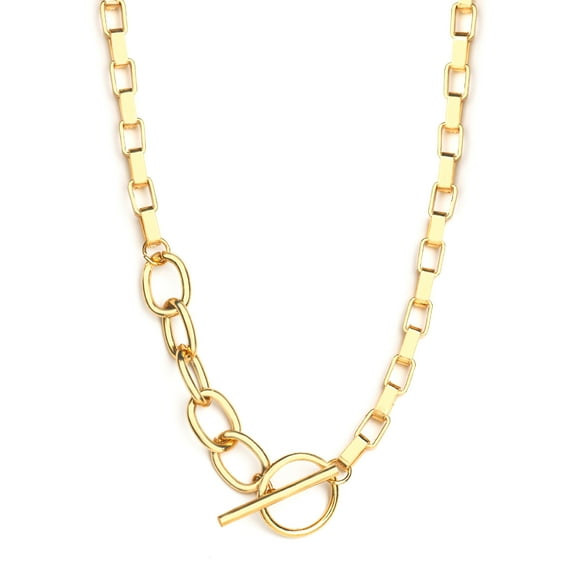 JeenMata Long Box Chain Necklace - Chain Necklace - 18K Yellow Gold Plating over Silver - Cable Chain Necklace for Women