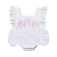 thumbnail image 1 of AMERTEER Newborn Baby Girl First Birthday Outfit Ruffle One Print Backless Jumpsuit Bodysuit, 1 of 4
