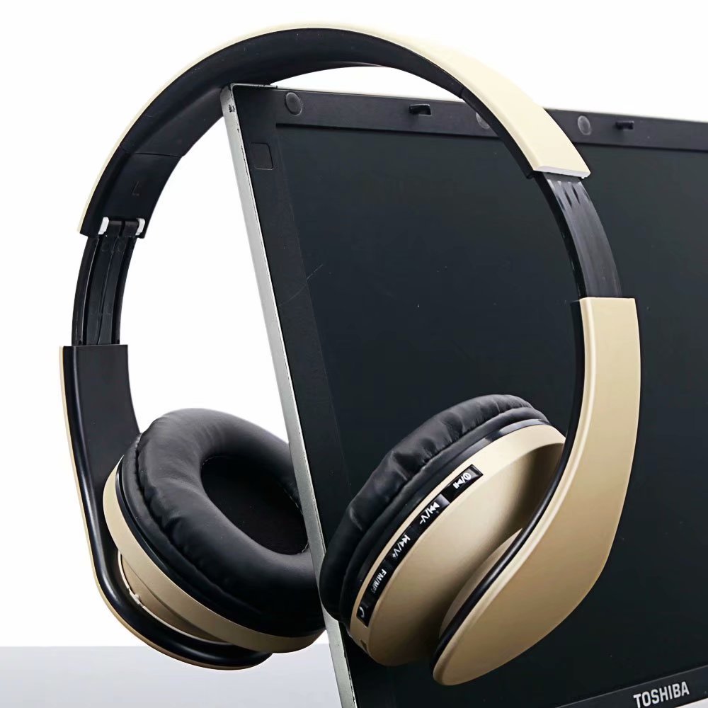 HY811 Foldable FM Stereo MP3 Player Wired Bluetooth Headset Champagne