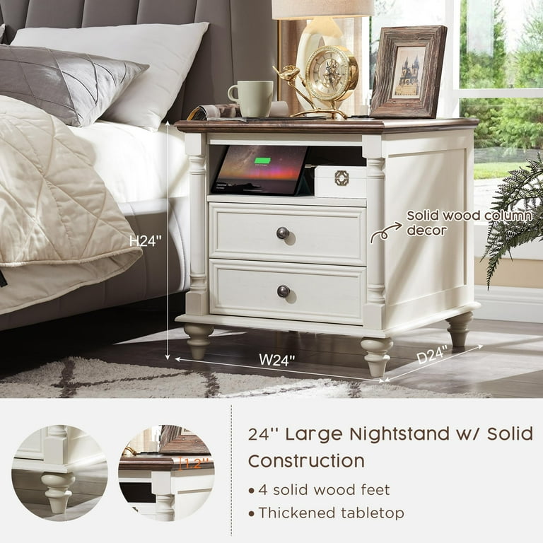 OKD Wood Nightstand with Charging Station for Bedroom OKD Wood Nightstand with Charging Station for Bedroom