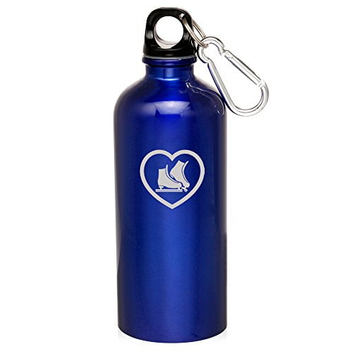 20oz Aluminum Sports Water Bottle Caribiner Clip Heart Ice Skates (Blue) by