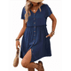 thumbnail image 3 of Vestido Bohemio de Fiesta para Mujer, de Corta, con Botones, Escote en V y Bolsillos, Color Azul Marino, Talla L, 3 of 6