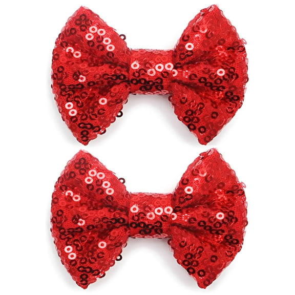VANIDO 3 Inch Glitter Hair Bows Clips, Sparkling Sequin Little Bow HairPins for Baby Girls Children Teens and Women (Red)