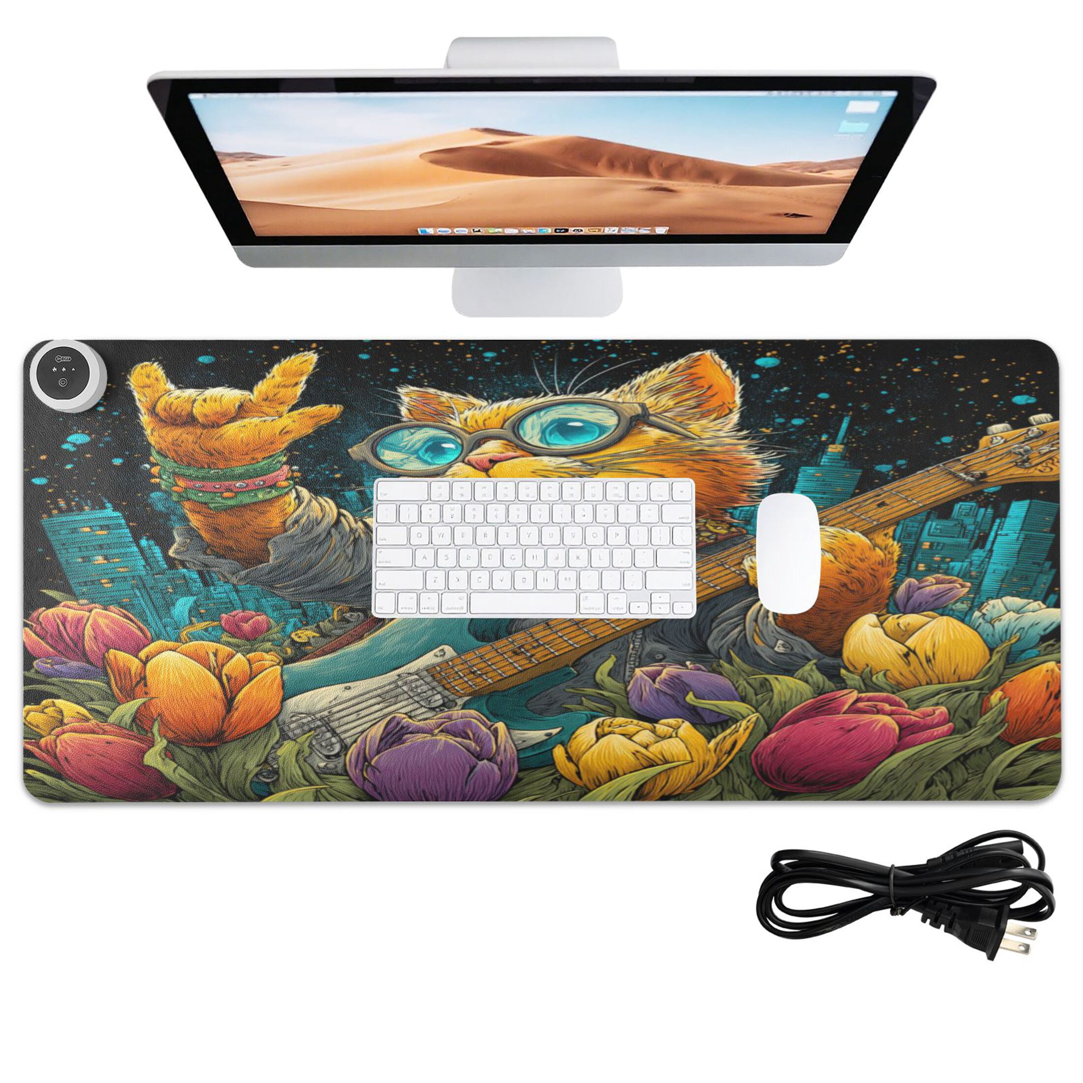 Large Heated Desk Mat Mouse Pad 31.5"x13"PU Leather Graphene Heating Desk Warmer with 3 Temperature Settings 110V US Plug Non-Slip Warm Pad for Home, Office, and Gaming Guitar Playing Cat