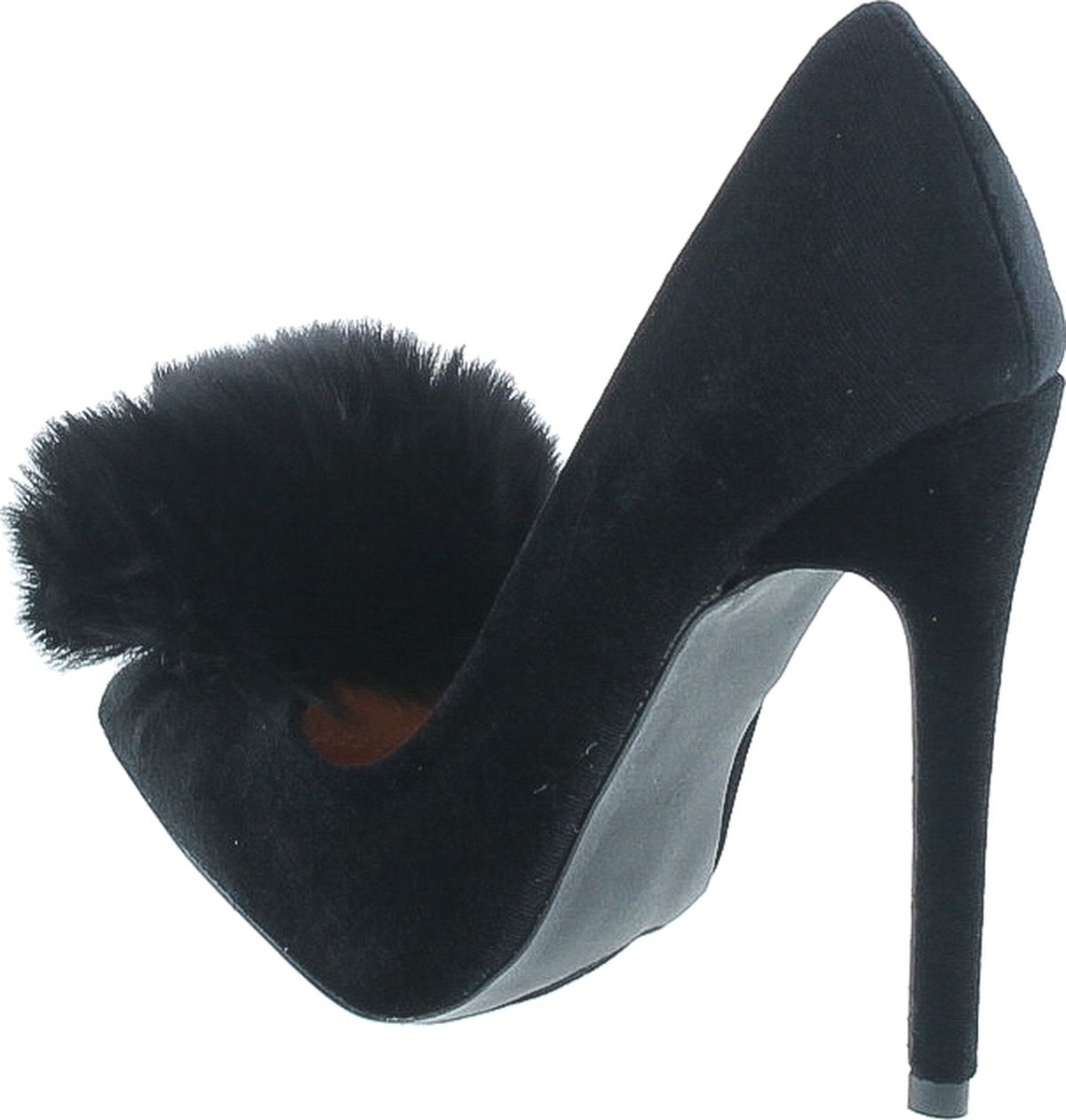Liliana Affair Velvet Pointy Toe Stiletto High Heel Fur Pom Slip On Pump Slide Shoe, Black, 6 - image 3 of 7