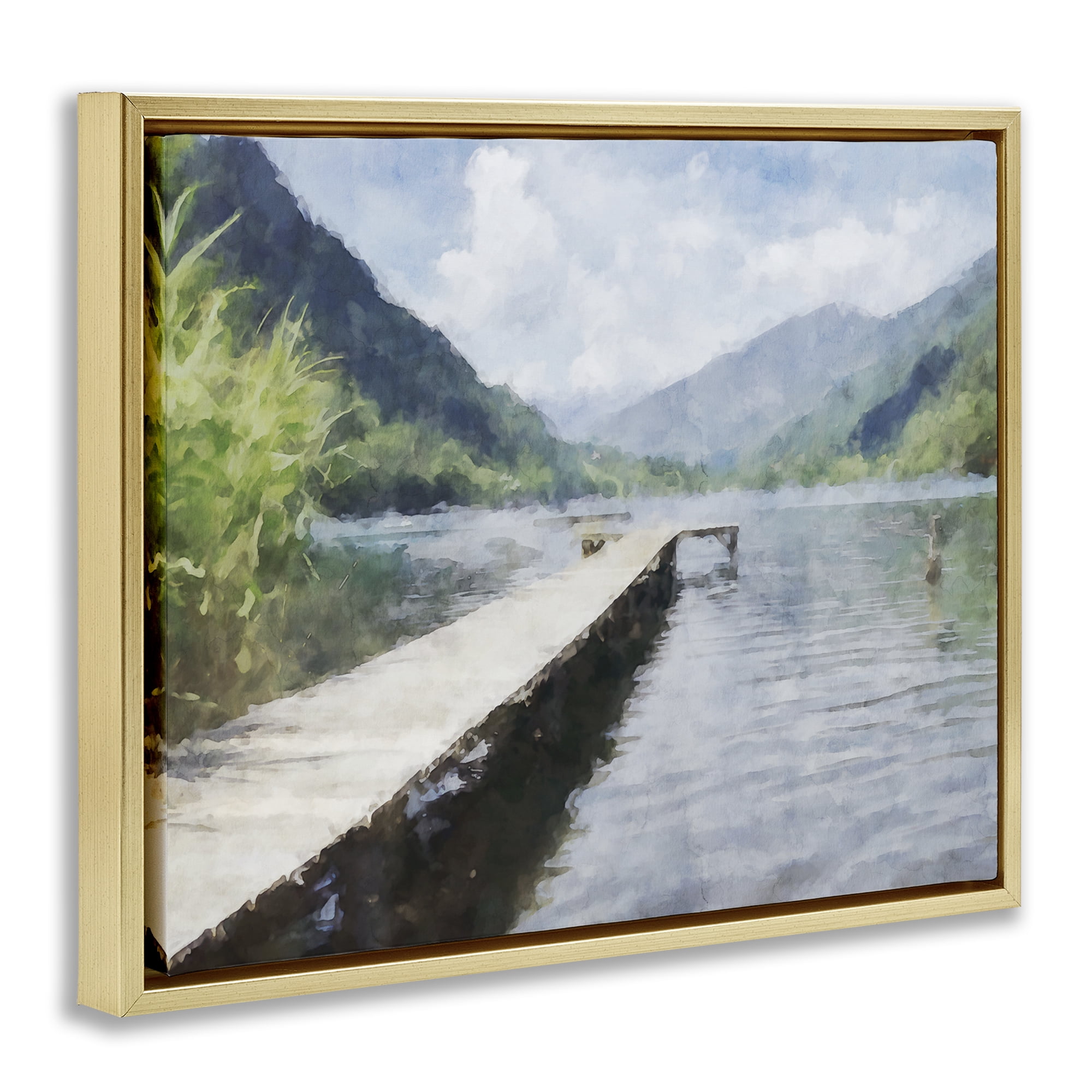 Stupell Industries Dappled Lake Dock Gold Framed Floater Canvas Wall Art, design by Kim Curinga