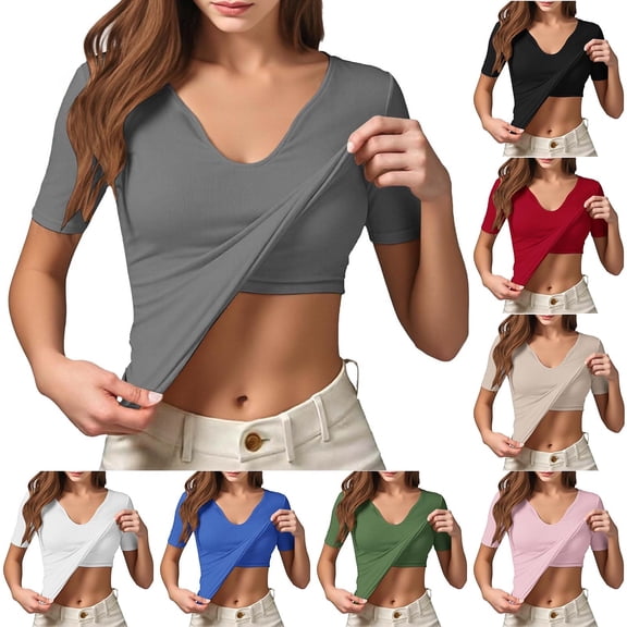 Aboser Womens Ribbed Knit Tops with Built in Bras Slim Fit Short Sleeve Shirts Solid Color Basic Tees Summer Casual V Neck Tshirts Cozy Soft Padded Workout T Shirt Army Green S